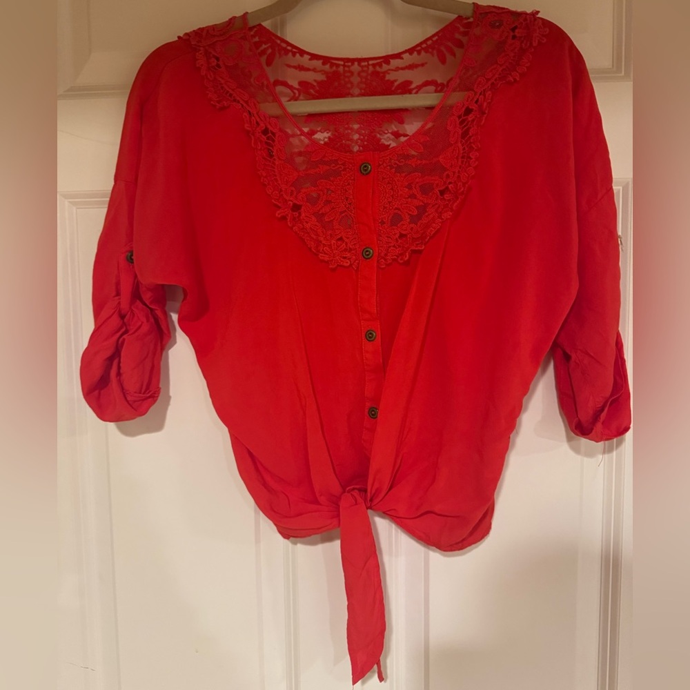 Charlotte Russe Red Tie Up Blouse Size Large